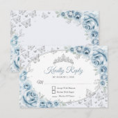 Baby Blue Silver Quinceanera Reply RSVP Karte (Vorne/Hinten)