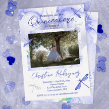 Baby Blue, Silver Watercolor Orchid Quinceanera