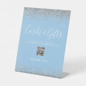 Baby Blue Silver Wedding Cards gibt QR Code Sockelschild (Vorderseite)