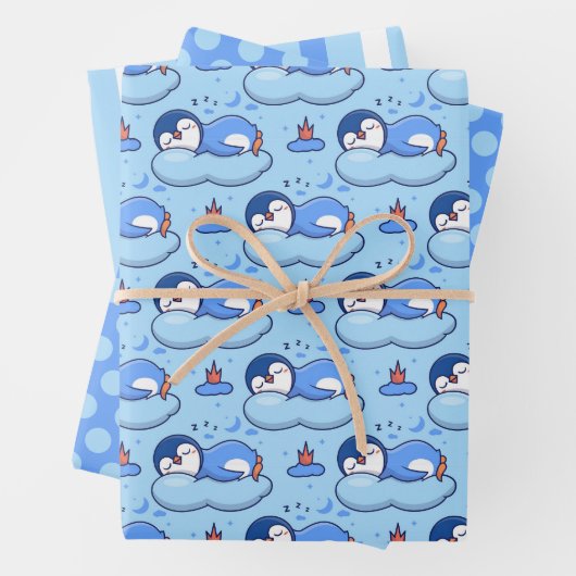 Baby Blue Sleeping Pinguin Wrapping Paper Set Geschenkpapier Set (Beispiel)