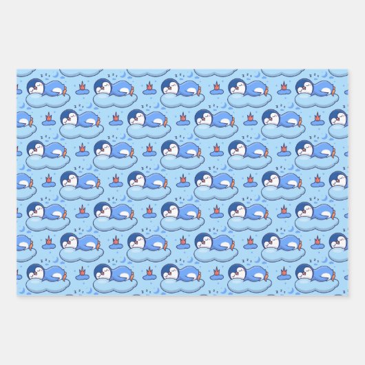 Baby Blue Sleeping Pinguin Wrapping Paper Set Geschenkpapier Set (Vorderseite)
