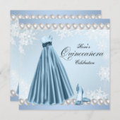 Baby Blue Snowflake Quinceanera Einladung (Vorne/Hinten)