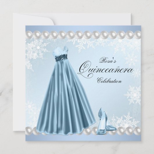 Baby Blue Snowflake Quinceanera Einladung (Vorderseite)