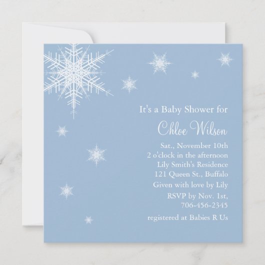 Baby Blue Snowflakes Dusche Einladung (Vorderseite)