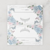 Baby Blue Soft Pink Floral Butterfisch Quinceañera Platzkarte (Außenseite Aufgefaltet)