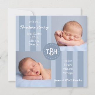Baby Blue Stripe Monogram Birth Ankündigung
