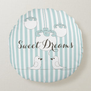 Baby Blue Stripe Niedlich Bird Children's Kinderzi Rundes Kissen