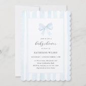 Baby Blue Stripes & Bow Baby Dusche Einladung (Vorderseite)