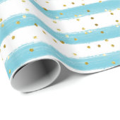 Baby Blue Stripes und Gold Glitzer Boy Party Geschenkpapier (Rolleneckpunkt)