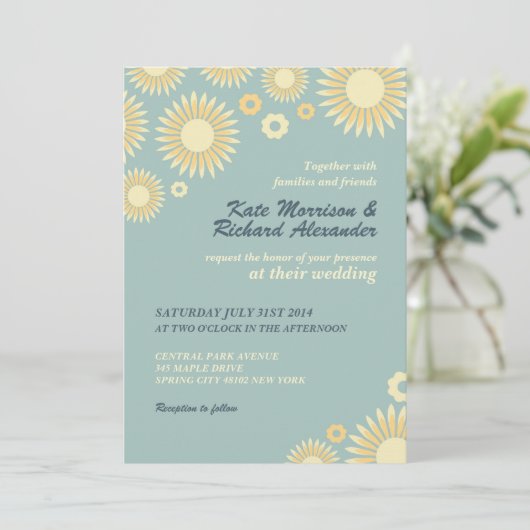 Baby Blue Sweet Sunflower Einladung (Stehend Vorderseite)