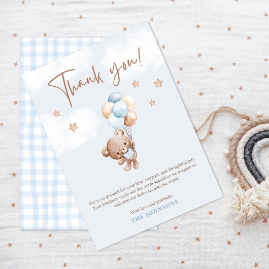 Baby Blue Teddy Bear Baby Dusche Dankeskarte