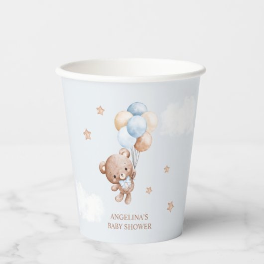 Baby Blue Teddy Bear Baby Dusche Pappbecher (Vorderseite)