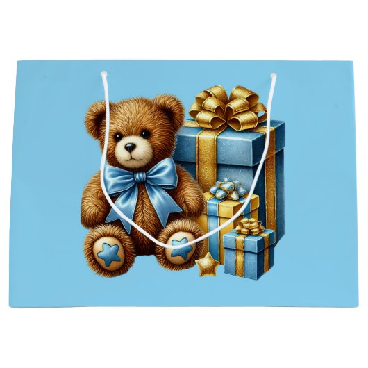 Baby Blue Teddy Bear Große Geschenktüte (Vorderseite)