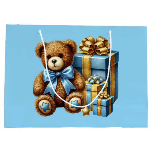 Baby Blue Teddy Bear Große Geschenktüte (Rückseite)