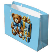 Baby Blue Teddy Bear Große Geschenktüte (Rückseite Schrägansicht)