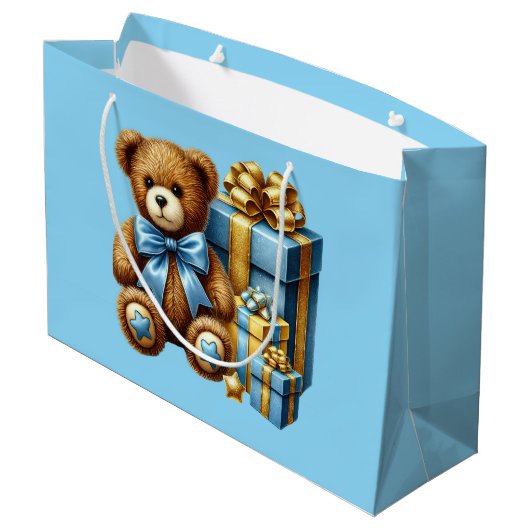 Baby Blue Teddy Bear Große Geschenktüte (Rückseite Schrägansicht)