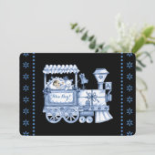 Baby Blue Train Baby Boy Dusche Einladung (Stehend Vorderseite)