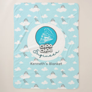 Baby Blue Train Choo Choo Engineer Sherpa Blanket Sherpadecke