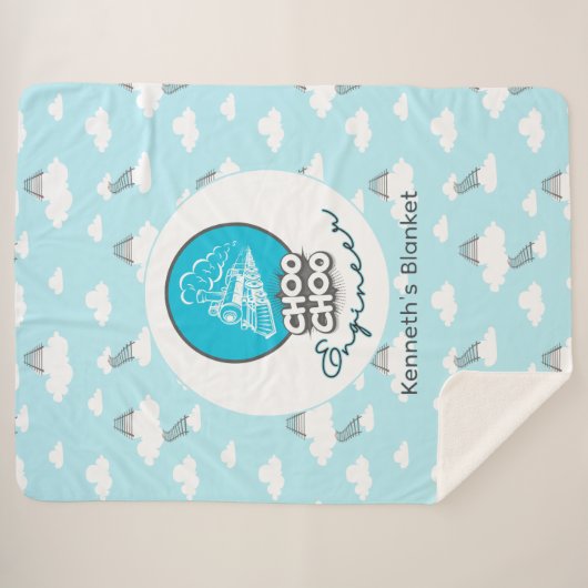 Baby Blue Train Choo Choo Engineer Sherpa Blanket Sherpadecke (Vorderseite (Horizontal))