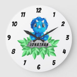 Baby Blue Triceratops Dinosaur  Large Clock Große Wanduhr