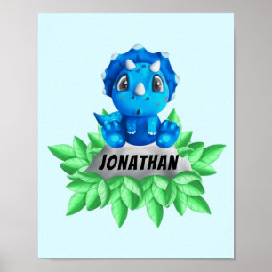 Baby Blue Triceratops Dinosaur Poster