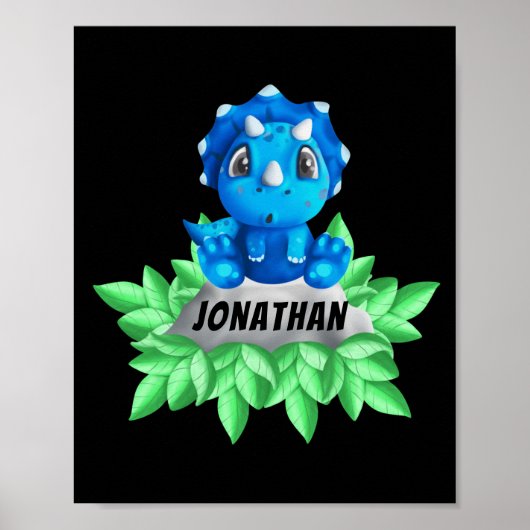 Baby Blue Triceratops Dinosaurier Black Poster (Vorne)