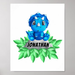 Baby Blue Triceratops Dinosaurier White Poster