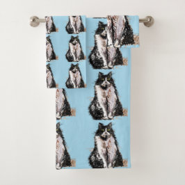 Baby Blue Tuxedo Black Cat Cats Handtuch Set