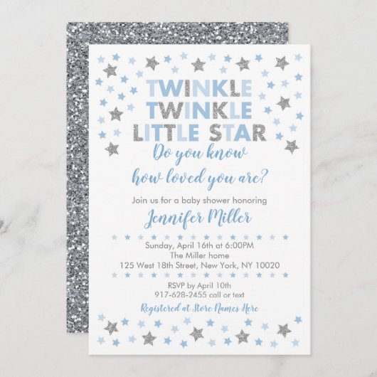 Baby Blue Twinkle Star Baby Dusche Einladung (Vorne/Hinten)