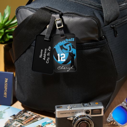 Baby Blue und Black Sporty Volleyball Gepäckanhänger (Vorderseite & Rückseite)