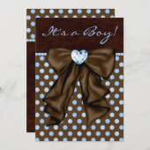 Baby Blue und Brown Baby Dusche Einladung (Vorne/Hinten)
