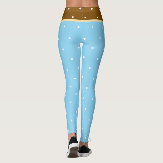 Baby Blue und Brown White Polka Dots Leggings (Rückseite)