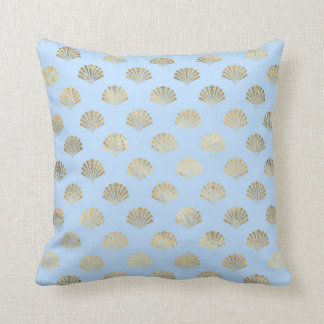 Baby Blue und Gold Art Deco Vintages Blumenmuster Kissen