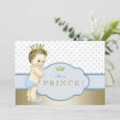 Baby Blue und Gold Prince Baby Dusche Einladung (Stehend Vorderseite)