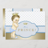 Baby Blue und Gold Prince Baby Dusche Einladung (Vorne/Hinten)
