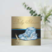 Baby Blue und Gold Prince Baby Dusche Einladung (Stehend Vorderseite)
