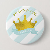 Baby Blue und Gold Tiara "Birthday Girl" Button (Vorderseite)