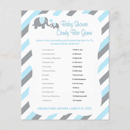 Baby Blue und Gray Stripe Elephant - Candy Bar Flyer (Vorne)