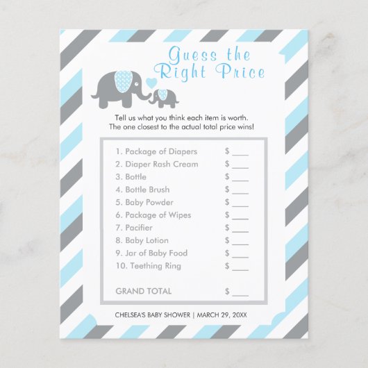 Baby Blue und Gray Stripe Elephant - Price Flyer (Vorne)