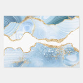 Baby Blue und Imitate Gold Glitzer Marble Agate Geschenkpapier Set (Vorderseite)