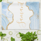 Baby Blue und Imitate Gold Glitzer Marble Agate Geschirrtuch (Gefaltet)