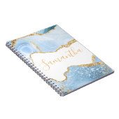 Baby Blue und Imitate Gold Glitzer Marble Agate Notizblock (Rechte Seite)