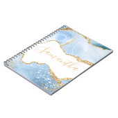 Baby Blue und Imitate Gold Glitzer Marble Agate Notizblock (Linke Seite)