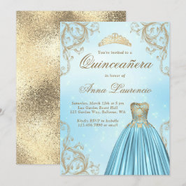 Baby Blue und Light Gold Quinceanera Einladung