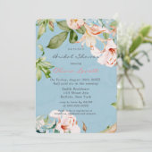 Baby Blue und Pink Aquarell Lily Brautparty Einladung (Stehend Vorderseite)