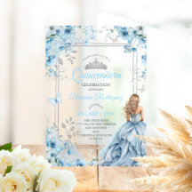 Baby Blue und Silber Blumen Schmetterling Quinceañ