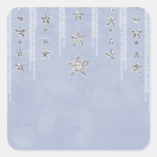 Baby Blue und Silber Glitter Sterne Süße 16 Party Quadratischer Aufkleber