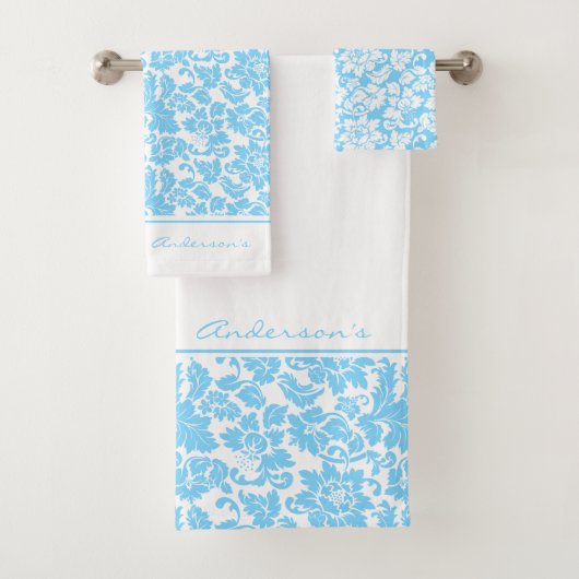 Baby Blue und White Damask Badhandtuch Set (Insitu)