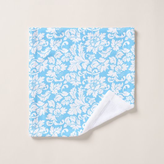 Baby Blue und White Damask Badhandtuch Set (Waschlappen)