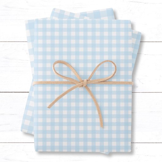 Baby Blue und White Gingham Kariert Pattern. Geschenkpapier Set
